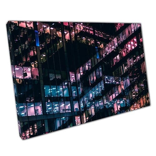 Afdrukken op canvas stadsflats met kleurrijke lichten klaar om muurwand te hangen afdrukken gemonteerd canvas print