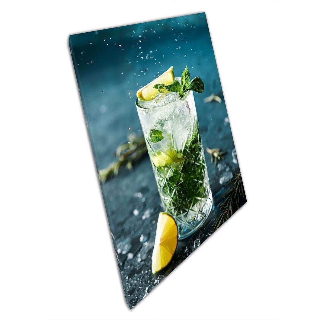 Verse mojito cocktailbar fotografie limoen rozemary mint rum ijs vriesbeweging muur kunst print op canvas gemonteerde canvas print