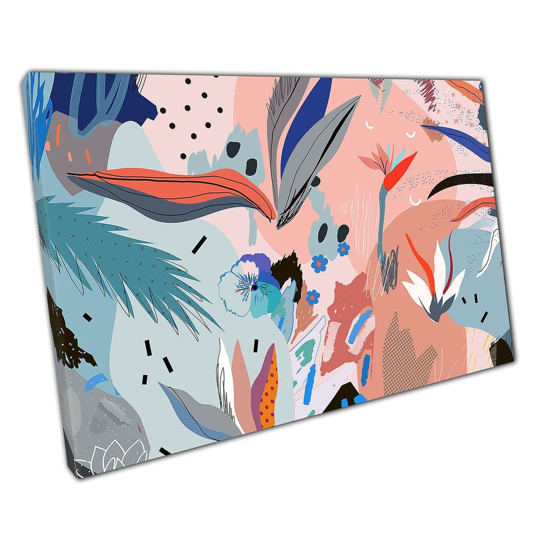 Creatieve kleurrijke bloemenschets Collage gelaagde digitale kunst abstracte stijl muur kunstprint op canvas gemonteerde canvas print