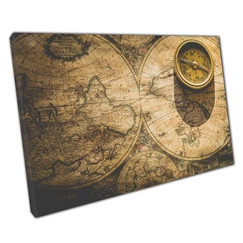 Afdrukken op canvas vintage kaart kompas klaar om muur kunst te hangen print gemonteerd canvas print