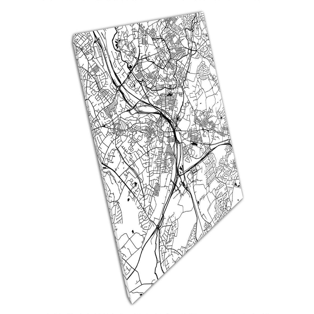 Zwart-witte stedelijke kaart Stoke-on-Trent Engeland stad Navigatie Minimale abstracte muurkunstafdruk op canvas gemonteerde canvas print