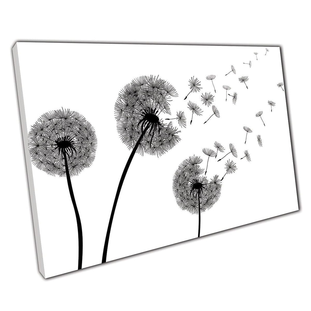 Dandeliebloem met zaden die wegvliegen illustratie canvas muurkunst print op canvas gemonteerde canvas print