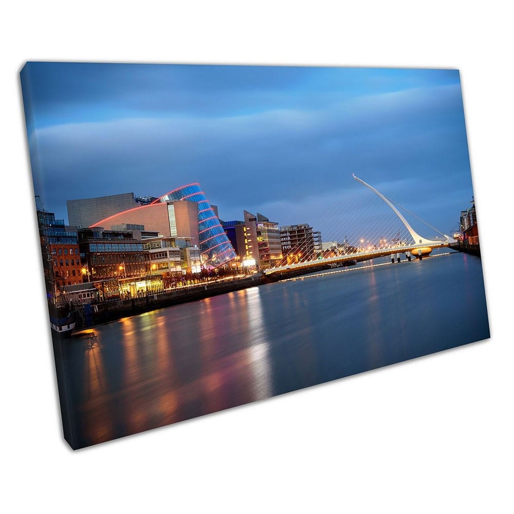 Stad van Dublin Ireland Samuel Beckett Bridge River Liffe klaar om muurwand te hangen, print gemonteerde canvas print