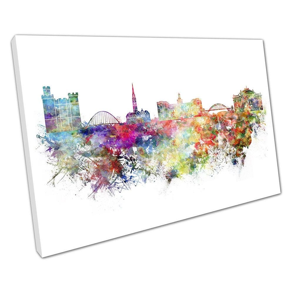 Watercolour City of Newcastle Tyne & Wear painterly landmark Ready to Hang Wall Art Print Mounted Canvas print
