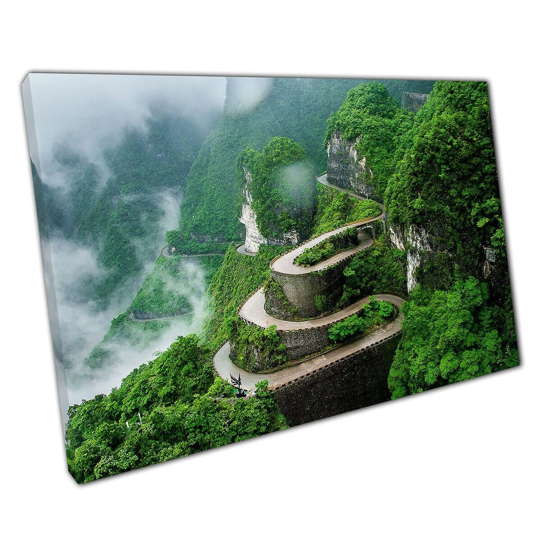 Ongelooflijke kronkelende weg van Tianmen Mountain Zhangjiajie National Park China Wall Art Print op canvas gemonteerde canvas print