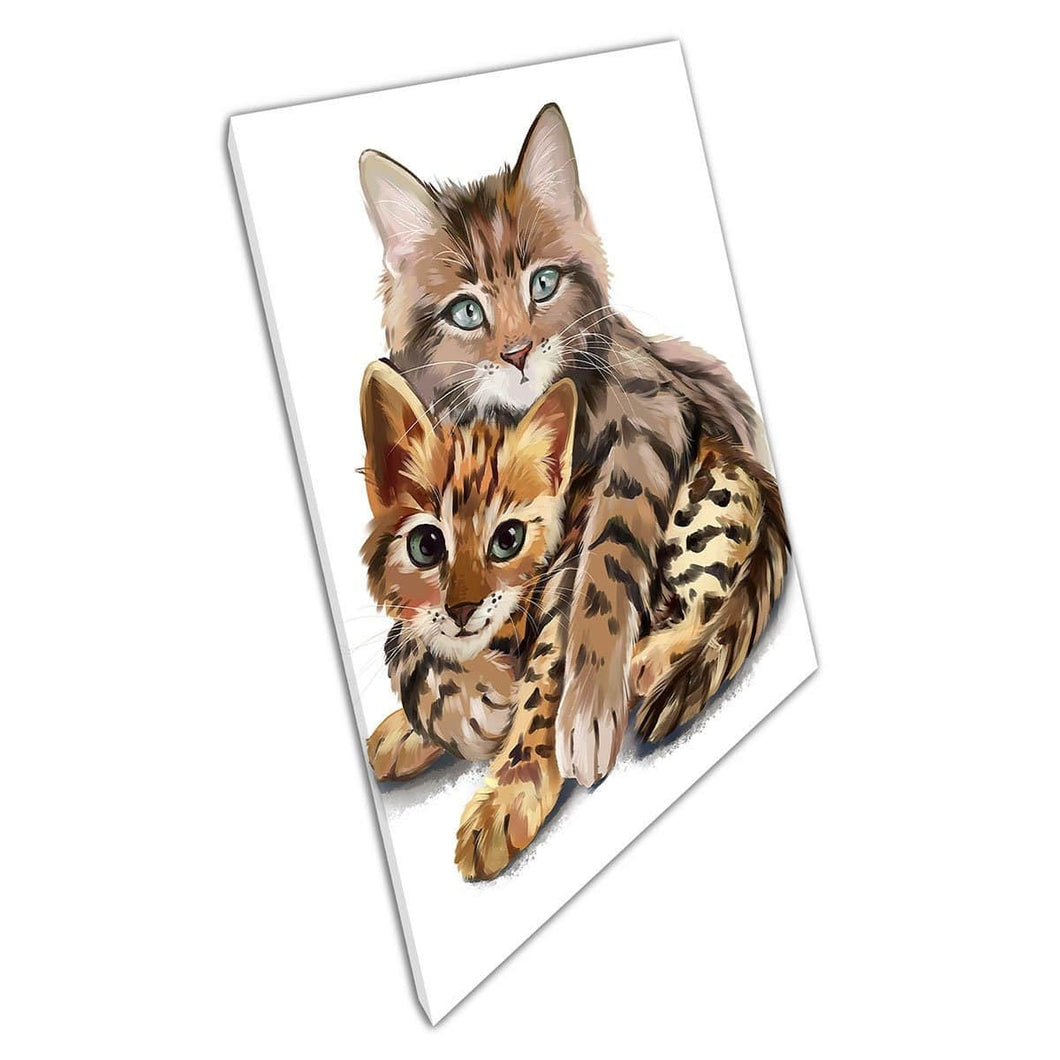 Due soffici gattini tabby gatti coccole che suonano la stampa di arte da parete di pittura su tela stampare in tela montata