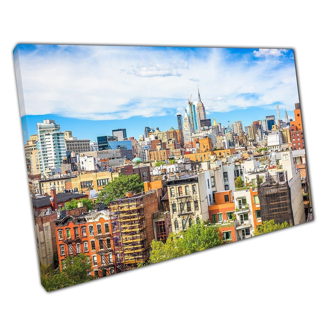 Sunny New York City View Of Lower East Side Towards Midtown Manhattan Cityscape Wall Art Print On Canvas Mounted Canvas print