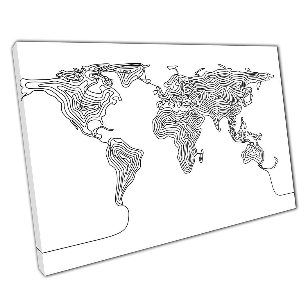 World Map Minimalist Continuous Line Drawing Modern Simplistic Digital Illustration Wall Art Print On Canvas Mounted Canvas print