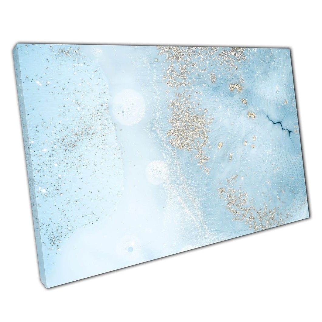 Tecnica di marmorizzatura a bordo blu chiaro con splendida stampa d'arte a parete astratta in polvere dorata su tela di tela stampata