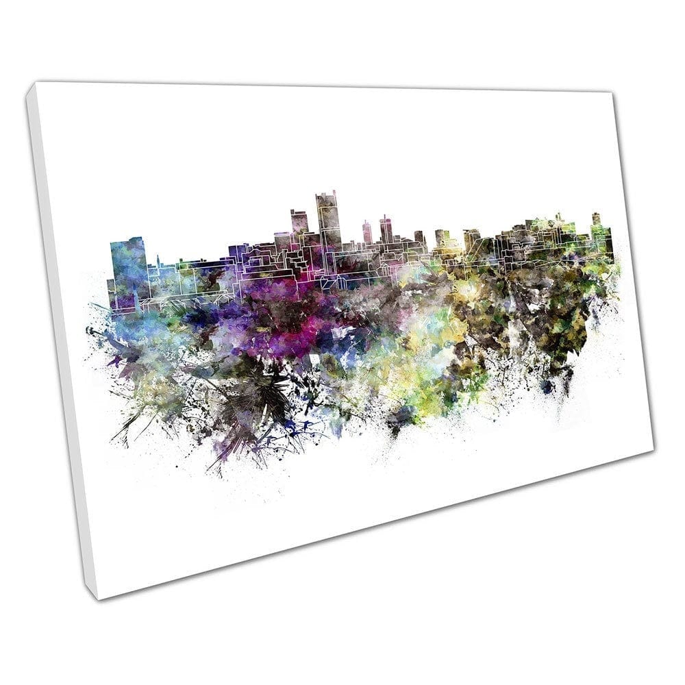 Midnight Watercolour City of Leeds Yorkshire painterly Ready to Hang Wall Art Print Mounted Canvas print