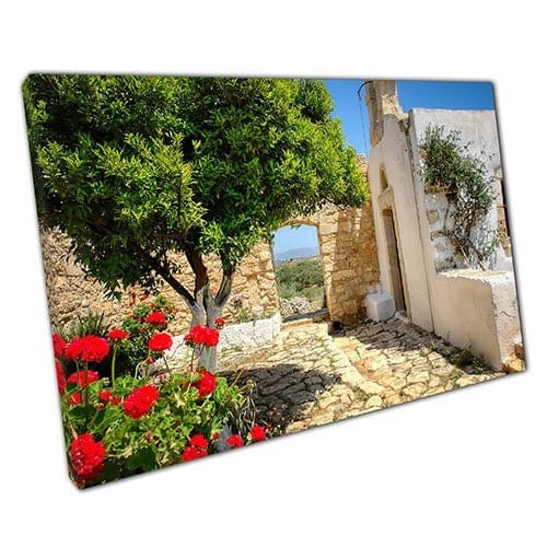Impresión en lienzo Crete Stone Garden Walkway listo para colgar Arte de pared Impresión de lona montada