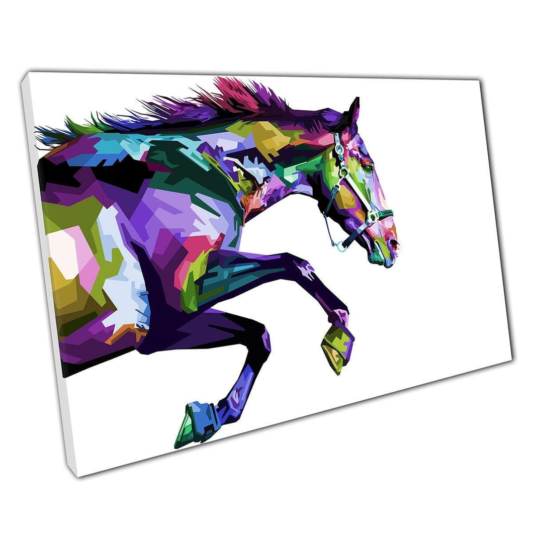 Kleurrijk abstract geometrisch patroonstijl paard running digital illustratie muur kunst print op canvas gemonteerde canvas print