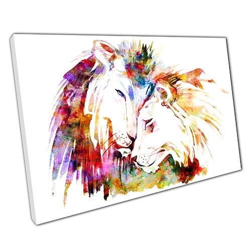 Afdrukken op canvas waterverf leeuw en leeuwin klaar om muur kunst afdrukken gemonteerde canvas print op te hangen