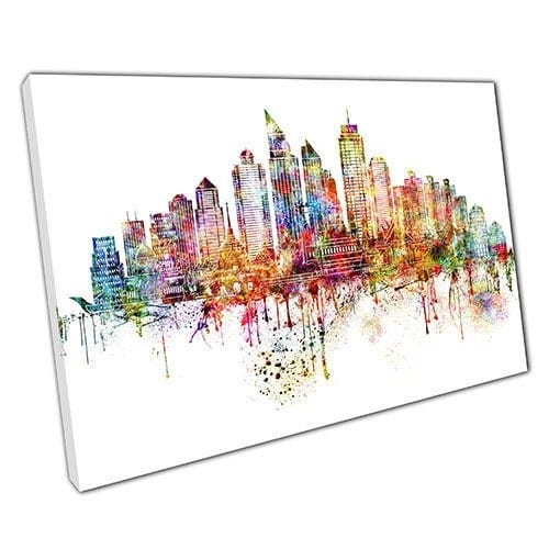 Afdrukken op canvas kleurrijke skyline oriëntatiepunten Bangkok Thailand Wall Art Print gemonteerd canvas print
