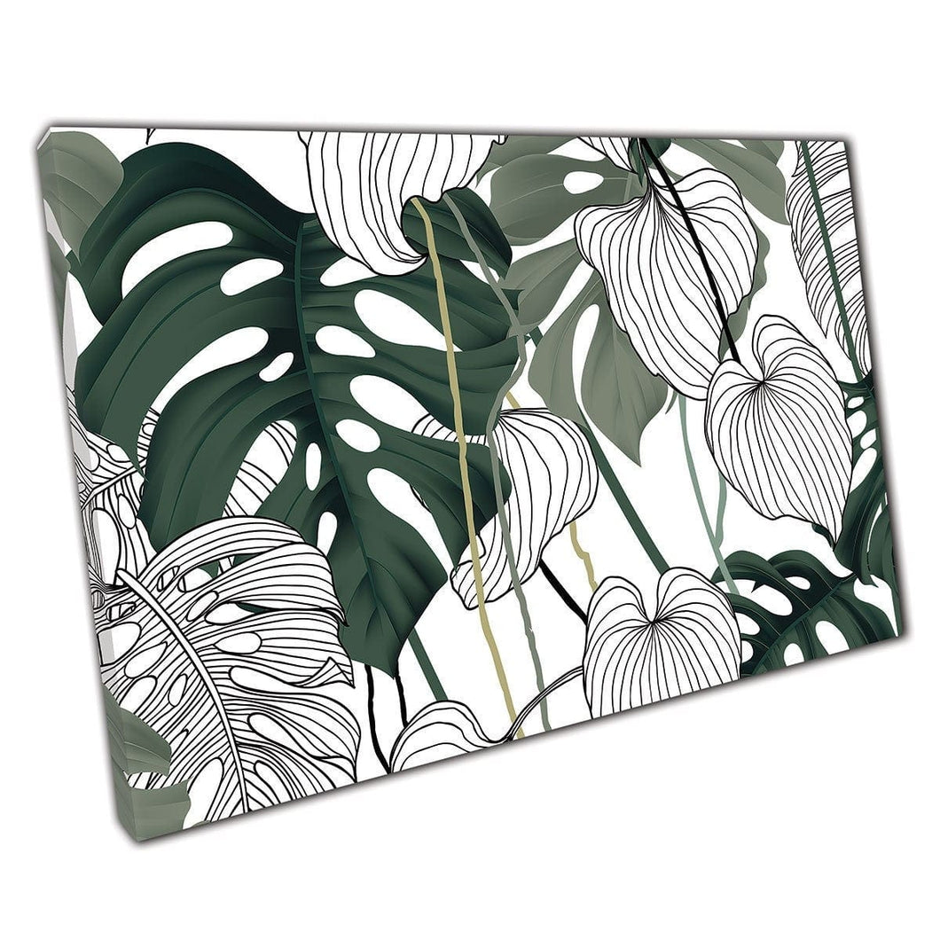 Philodendron Patrón de hoja de planta VERDE TRANSPORTO DE ARTE DE LANA DE CONJUNTO NEGRO EN LA LITA MONTABLE