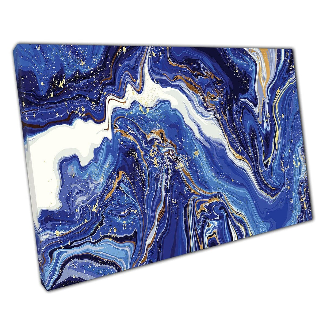 Blauw en gouden natuurlijke luxe marmeringswervels Patroon Wall Art Print op canvas gemonteerde canvas print