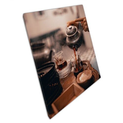 Afdrukken op canvas gieten hete thee, antieke theepot muur kunstprint gemonteerd canvas print