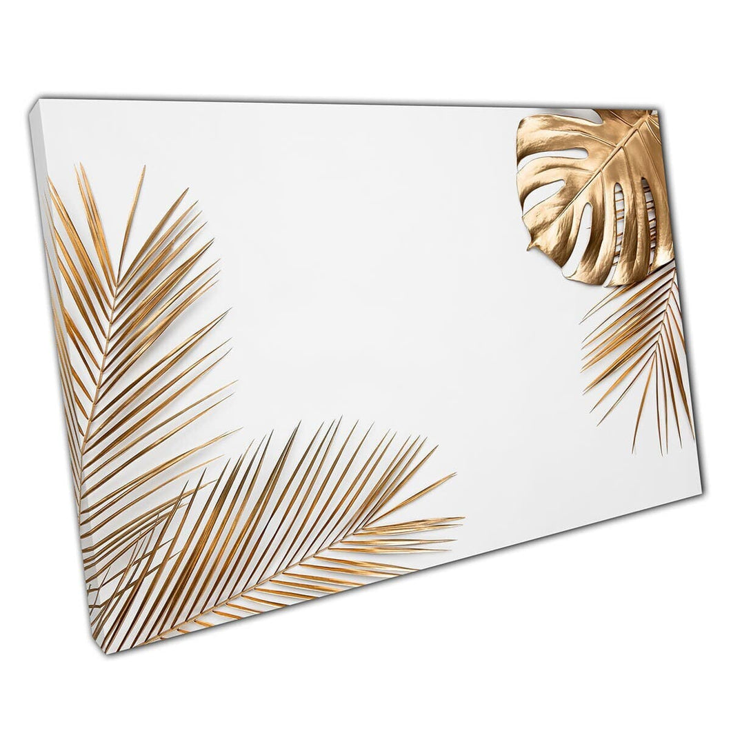 Exotische tropische luxe gouden bladeren Minimalistische abstracte plantenleven Leven gebladerte Wall Art Print op canvas gemonteerde canvas print
