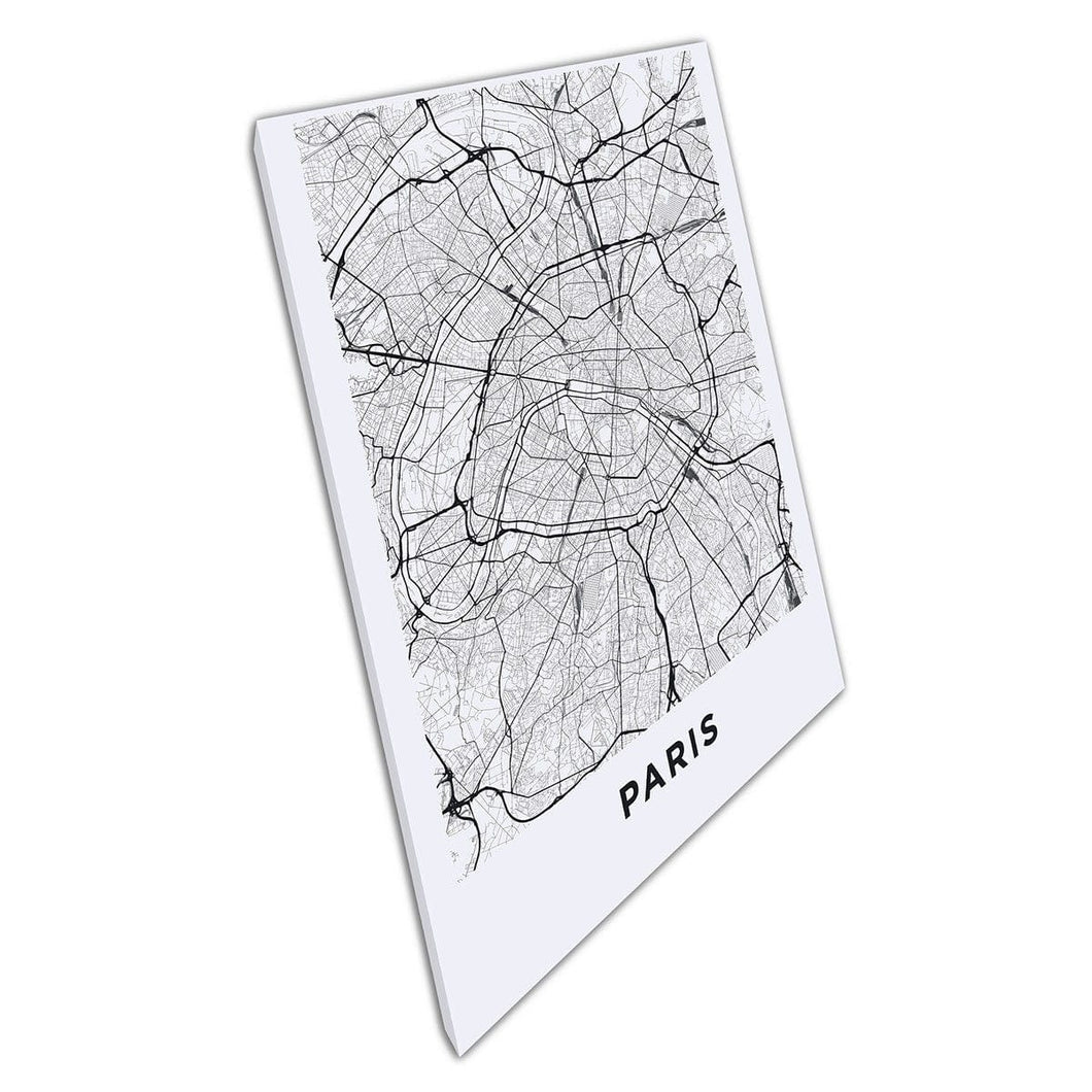 Zwart -wit grijswaarden Urban Map Paris France City Navigatie Minimale abstracte muurkunstafdruk op canvas gemonteerd canvas print