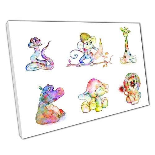 Print on Canvas watercolour Kids characters Ready to Hang Wall Art Print Mounted Canvas print