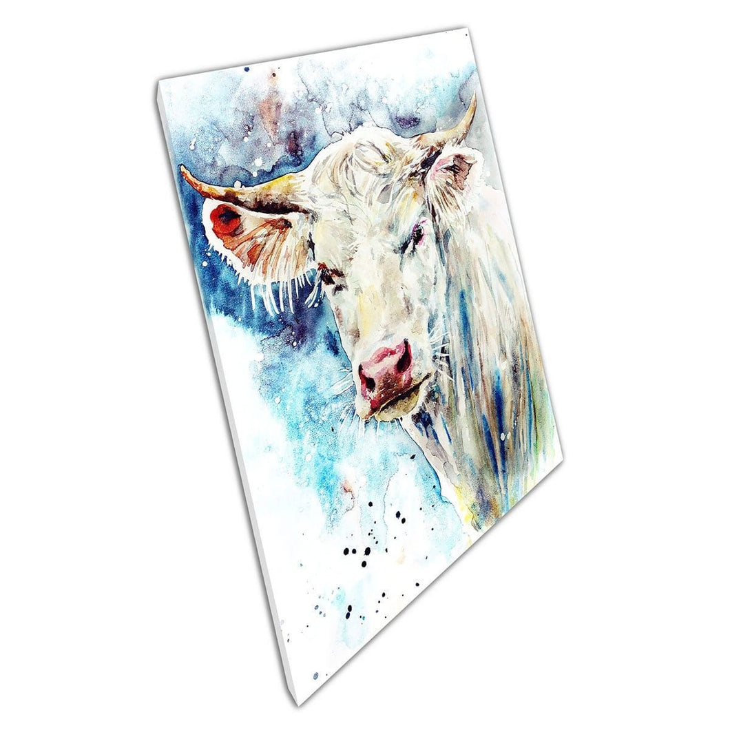White Abstract Colourful Watercolour Farmland Cow Painting Wall Art Print On Canvas Mounted Canvas print