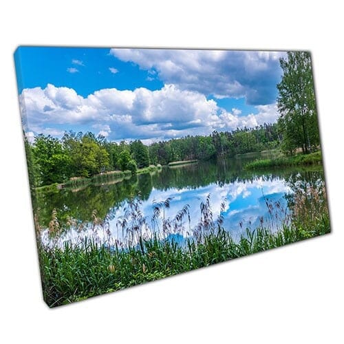 Afdrukken op canvas Clear Forest Lake Mirrored Sky Wall Art Print gemonteerde canvas print