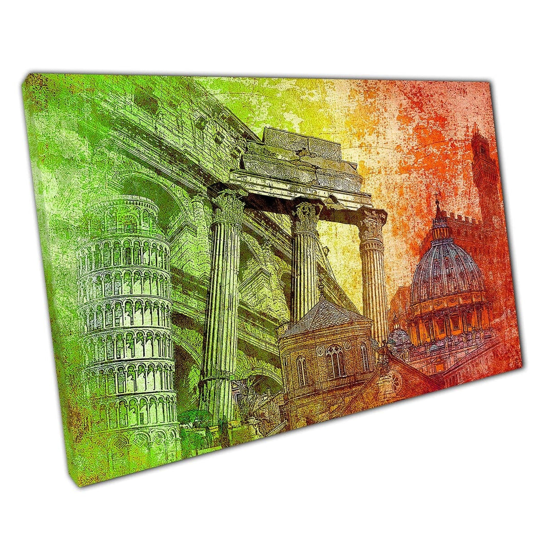 Beroemde Italiaanse Italië bezienswaardigheden artistieke abstracte illustratie Collage Wall Art Print op canvas gemonteerde canvas print