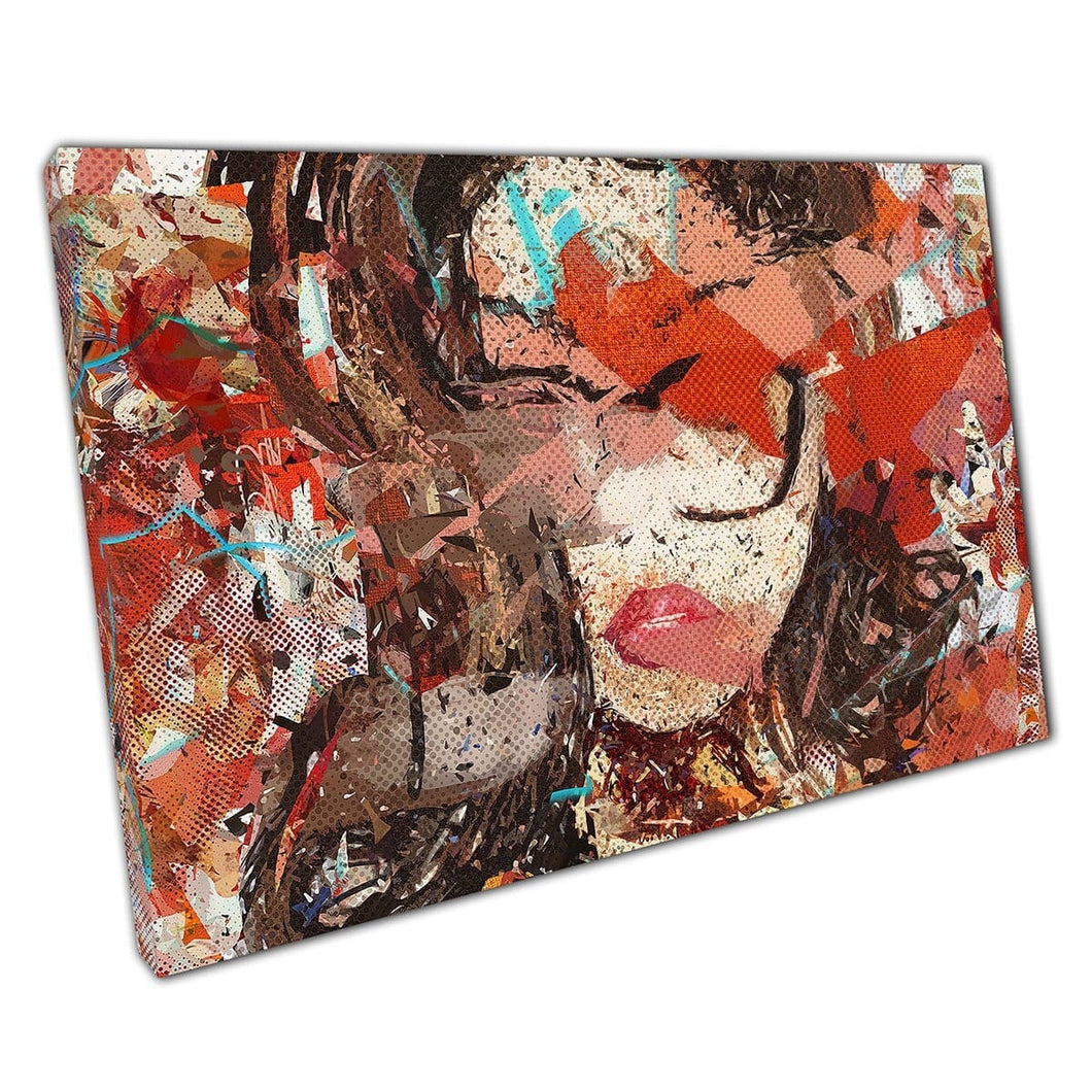 Mooie vrouw grunge rommelige ruwe expressionistische rood getinte digitale schilderstijl muurkunst print op canvas gemonteerde canvas print