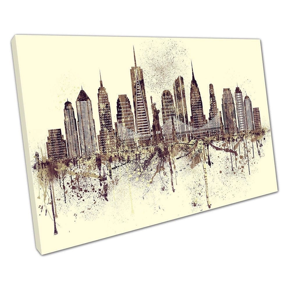 PHARTERLY CITY VAN NEW YORK NYC USA LANTMARK's Spray Paint Skyline Wall Art Print gemonteerde canvas print