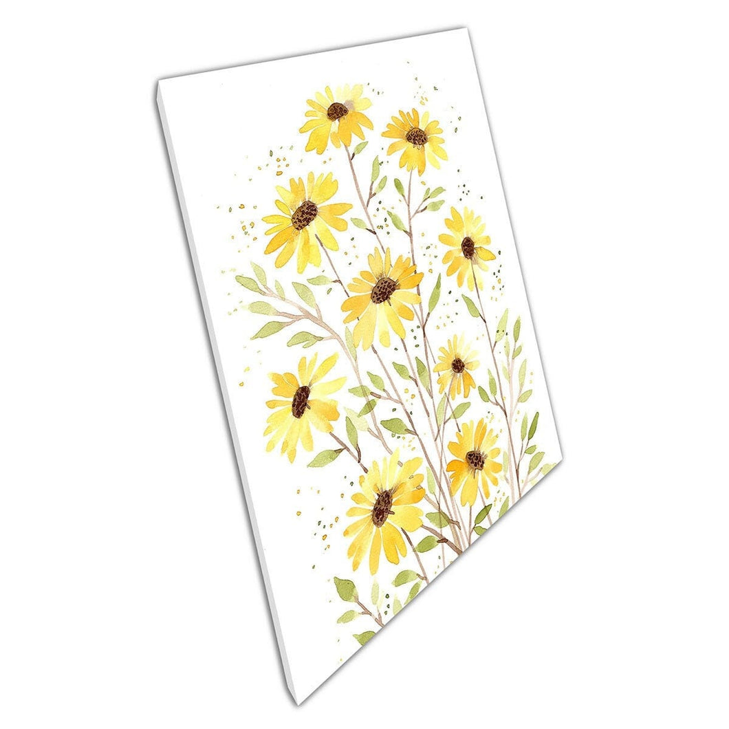 Groep van delicate gele bloemen in bloei Spring zomer waterverf illustratie muur kunst print op canvas gemonteerde canvas print