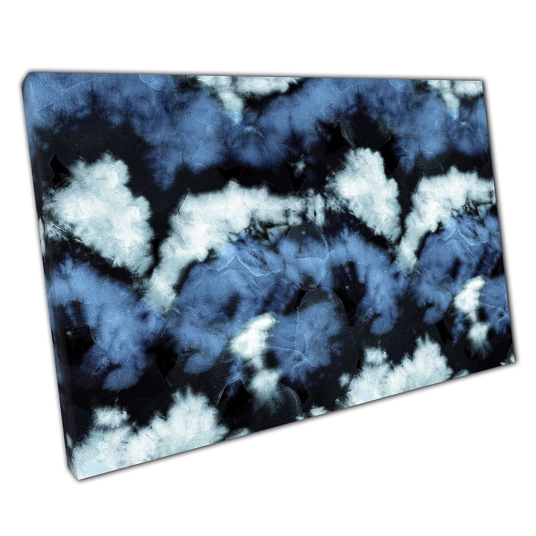 Beautiful Cool Blue Toned Abstract Tie Dye Batik Ombre Textile Technique Pattern Wall Art Print On Canvas Mounted Canvas print