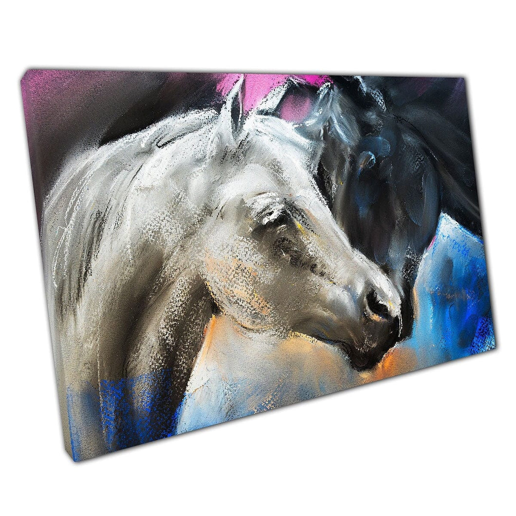 Kleurrijk pastel portret van twee paarden canvas muur kunst print op canvas gemonteerde canvas print