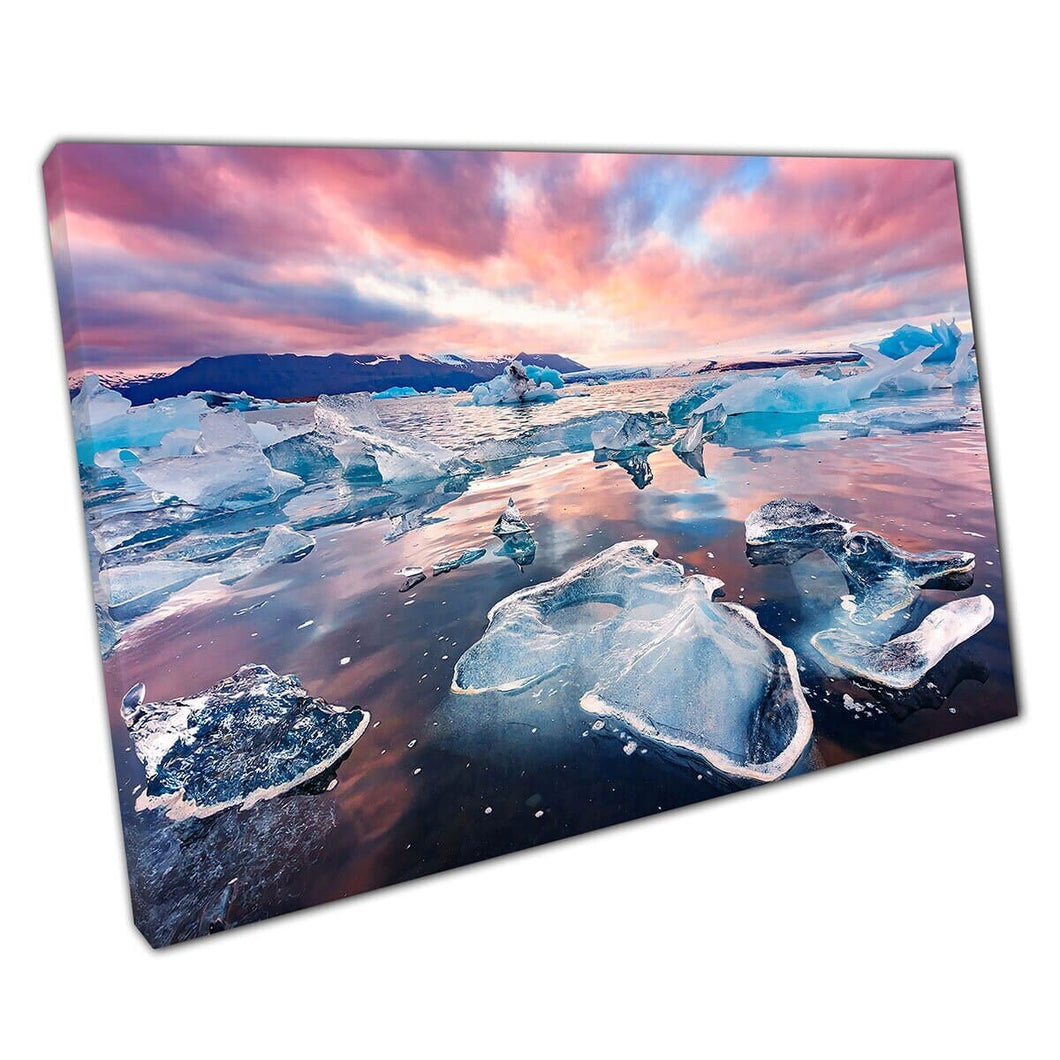 Icebergs In Jokulsarlon Glacial Lagoon Vatnajokull National Park Southeast Iceland Wall Art Print On Canvas Mounted Canvas print