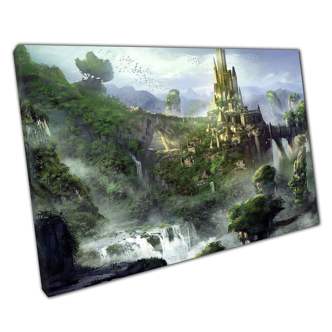 Fantasy Castle and Magical Woodland Concept Illustration Digital Art Wall Art Print op canvas gemonteerde canvas print