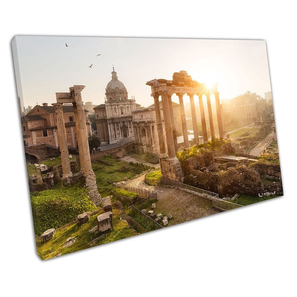 Alba del mattino su rovine romane nel paesaggio di Roma Italia Pronto per applicare la stampa a muro stampa montata in tela montata