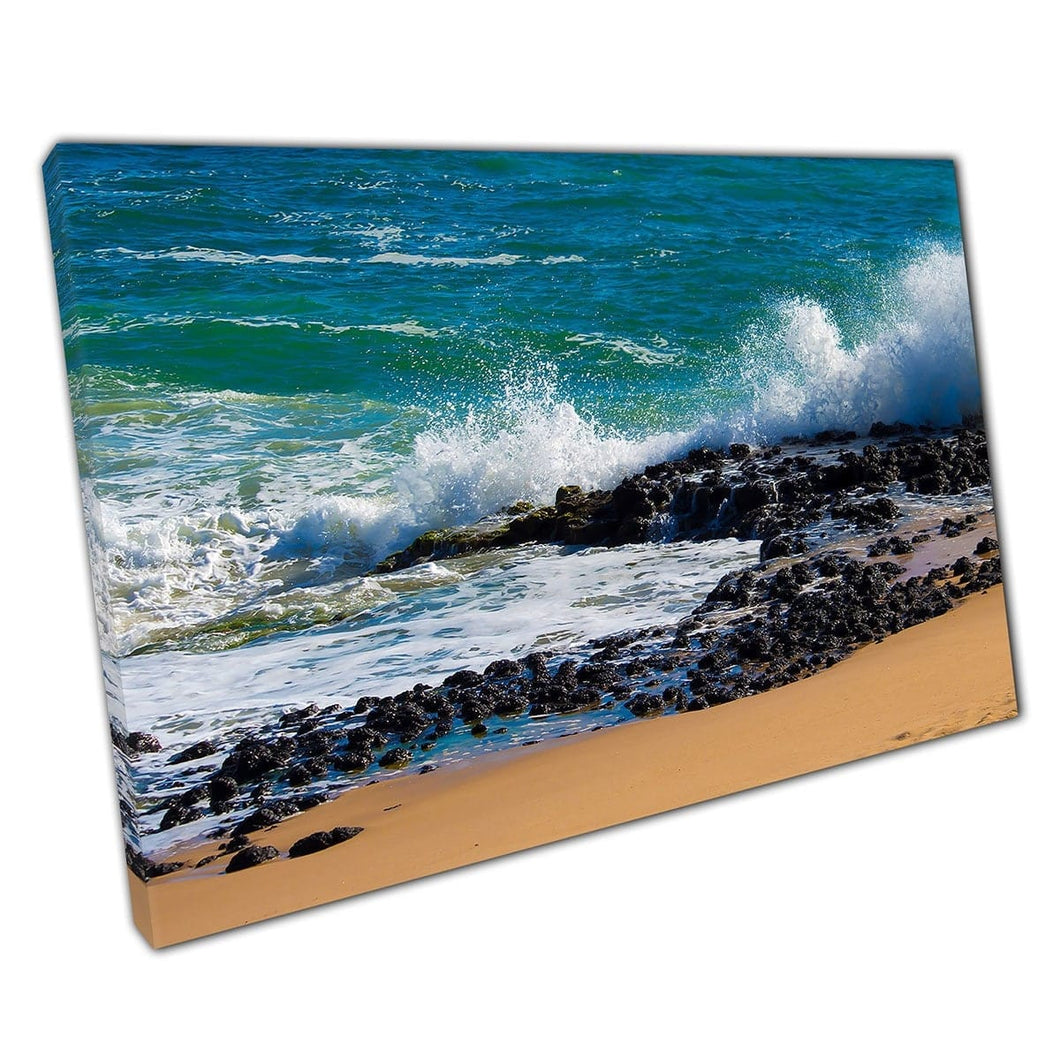 Schuimende zeegolven in de Indische Oceaan die crashen tegen de zeegezitter Australië Wall Art Print op canvas gemonteerde canvas print