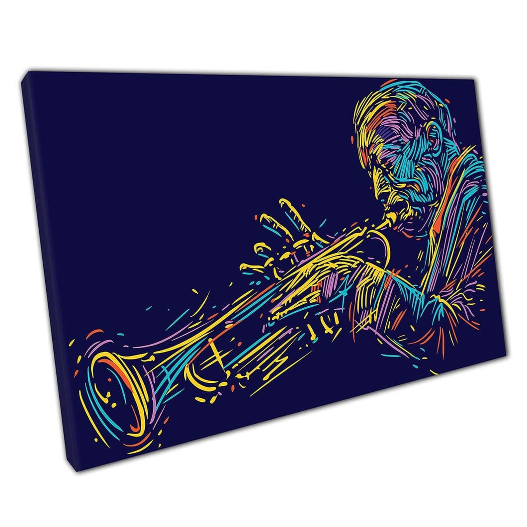 Passionate Jazz Trumpet Player Playing Artistic Colourful Line Work Digital Art Wall Art Print On Canvas Mounted Canvas print