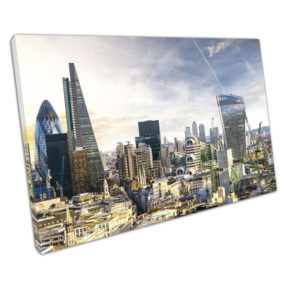 Skyline sunset over business district city of London City Ready to Hang Wall Art Print Mounted Canvas print