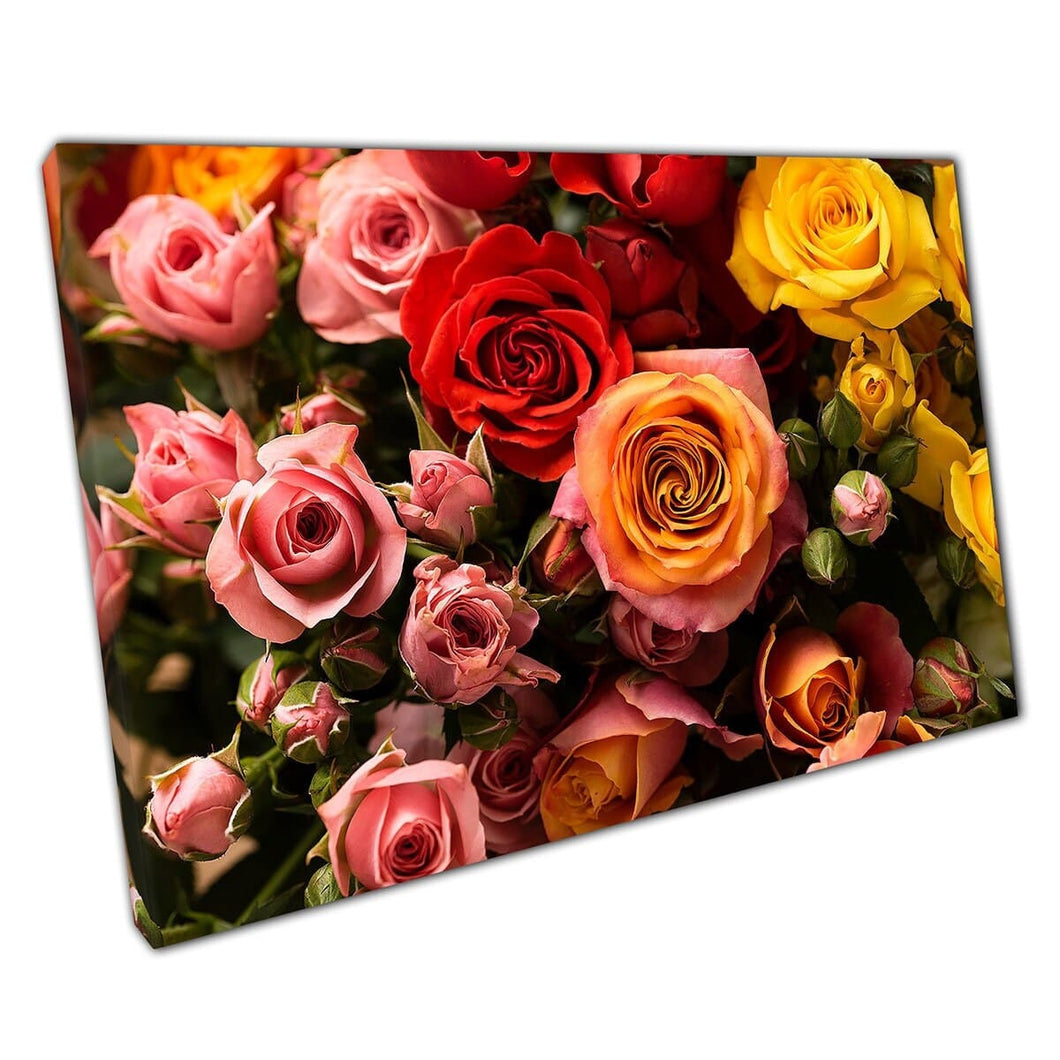 Warm lente zomerboeket van prachtige bloei rozen bloemen bloemenfotografie muurkunst print op canvas gemonteerde canvas print