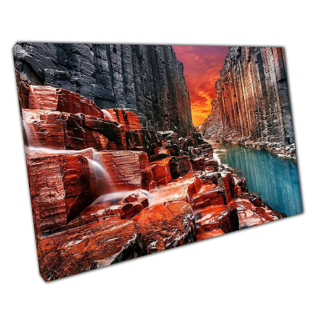 Iconic Famous Sightseeing Landmark Breath-taking Studlagil Canyon Iceland Photography Wall Art Print On Canvas Mounted Canvas print
