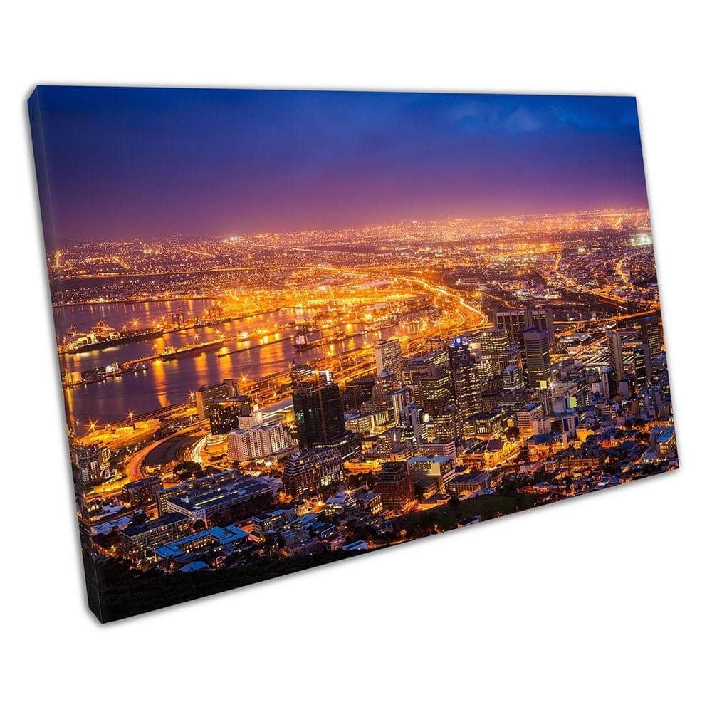 Felse lichten van de stad Kaapstad Zuid -Afrika Skyline klaar om muurwand te hangen, print gemonteerde canvas print