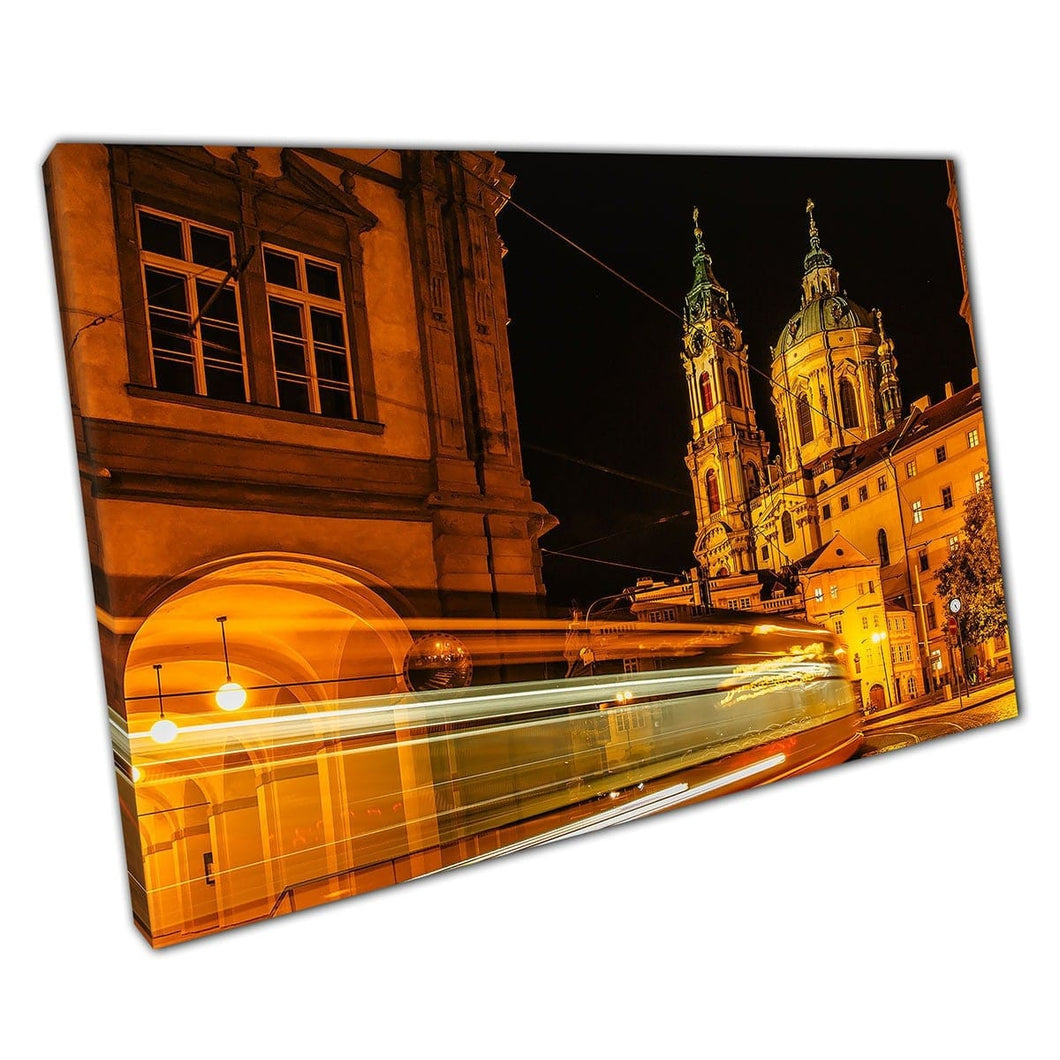 Illuminated Church Of Saint Nicholas At Night Long Exposure Landmark Photography Wall Art Print On Canvas Mounted Canvas print