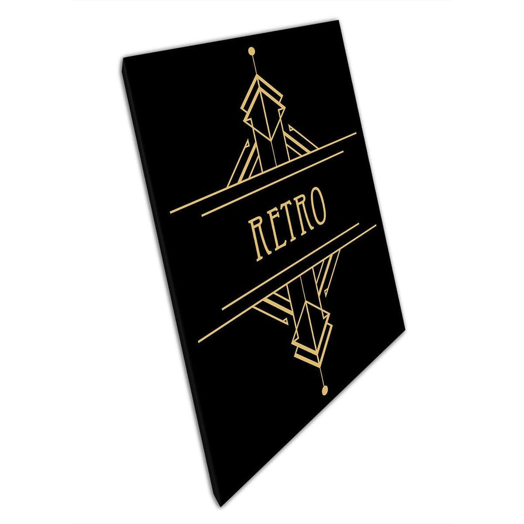 Art Deco 1920's Geometric Black And Gold Pattern Retro Text Wall Art Print On Canvas Mounted Canvas print