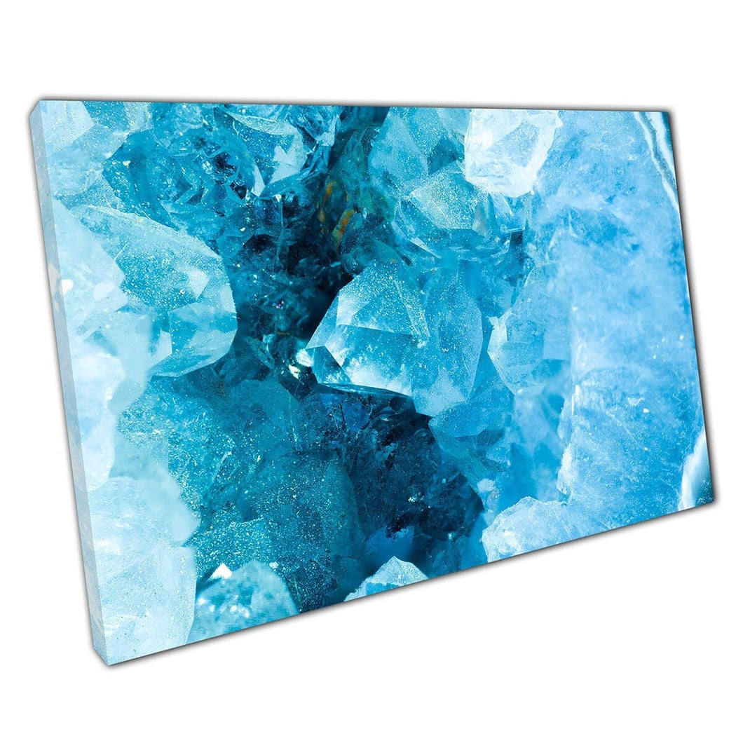 Extreme macro zoom aquamarine geodes doorsnede prachtige natuurlijke kristallen muur kunst print op canvas gemonteerde canvas print