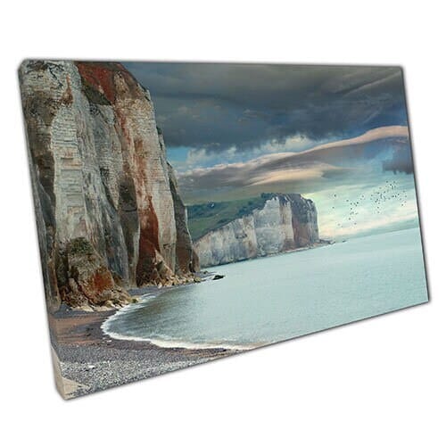Stampa su tela Calm Seaside Beach Cliffs Pronto per applicare l'arte murale Stampa di tela montata