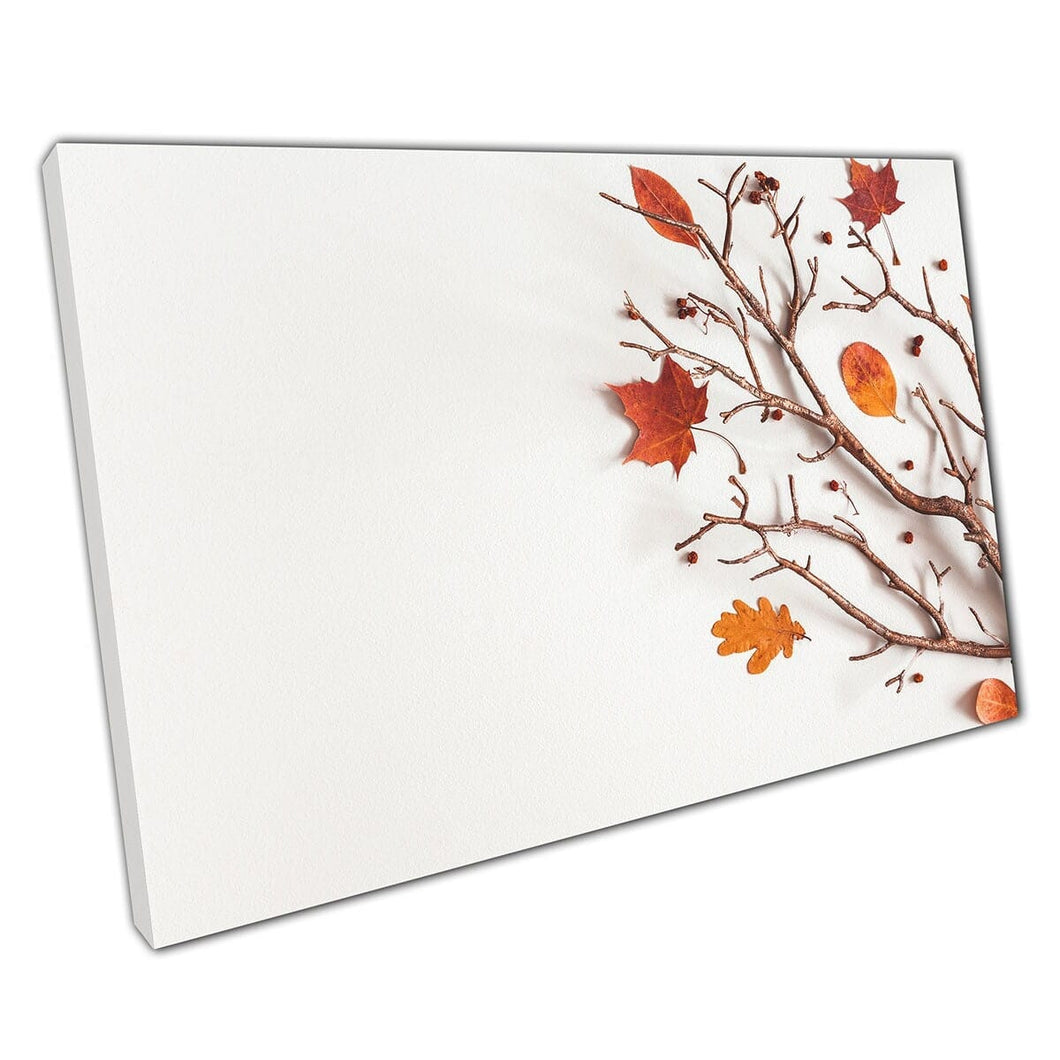 Autumnal Natural Composition Red Orange Maple Leaves Brown Branches Seasonal Nature Wall Art Print On Canvas Mounted Canvas print