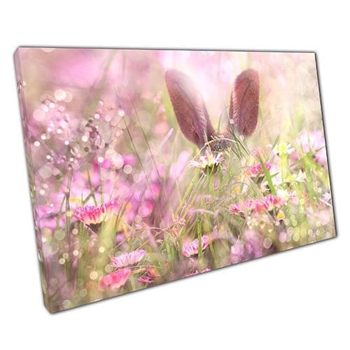 Print on Canvas Bunny in Pink Flowers Ready to Hang Wall Art Print Mounted Canvas print