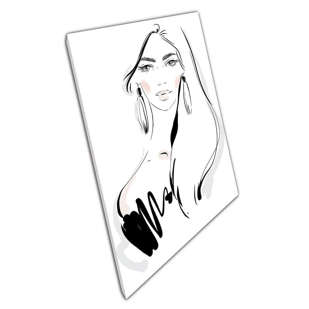 Zwart wit roze mooie vrouw mode illustratie muurkunst print op canvas gemonteerde canvas print