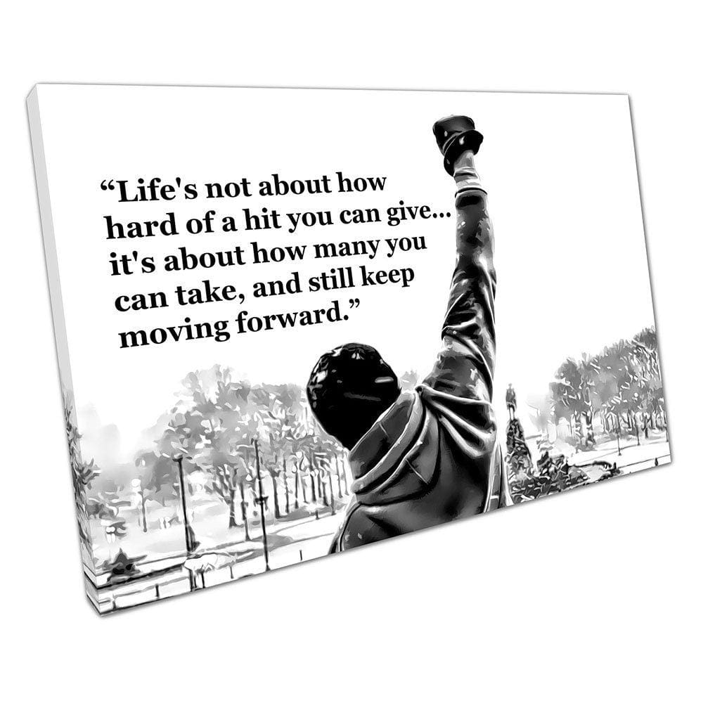 Zwart -wit rocky Balboa boksencitaat Leven is niet over klaar om muurwand te hangen, print gemonteerde canvas print