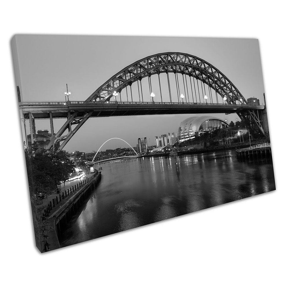 Black & White River Tyne Bridge Sage Newcastle Gateshead Quay Canvas Wall Art Print op canvas gemonteerde canvas print
